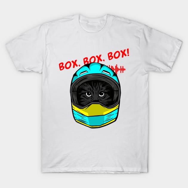 funny cat driver – Box, box, box! (Nando) T-Shirt by LiveForever